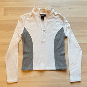 Express Y2K White & Grey Half Zip Long Sleeve Top – Size Small (Juniors Fit)